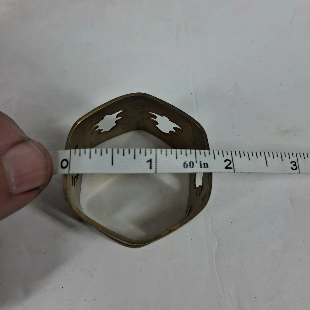 Vintage Brass Christmas Tree Napkin Rings Set of 4 Hexagon Holiday Gold‎ India